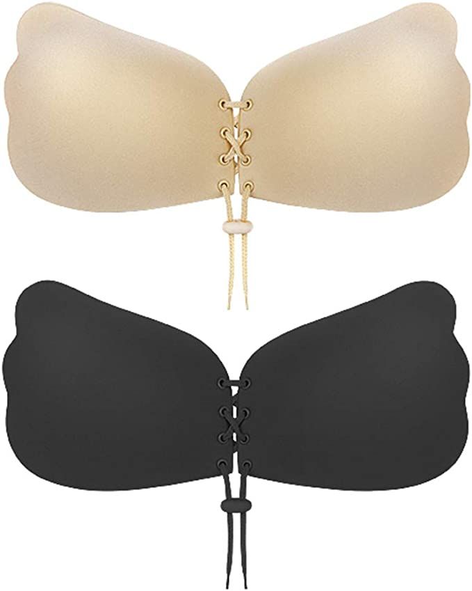 Sticky Bra 2 Pairs Strapless Backless Adhesive Invisible Lift up Push up Bra | Amazon (US)
