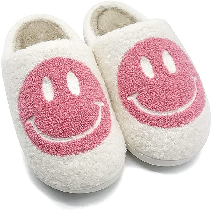 Smiley Face Cozy Plush Comfy Warm Slide on House Slipper with Memory Foam Home Slip-on Fur Slippe... | Amazon (US)