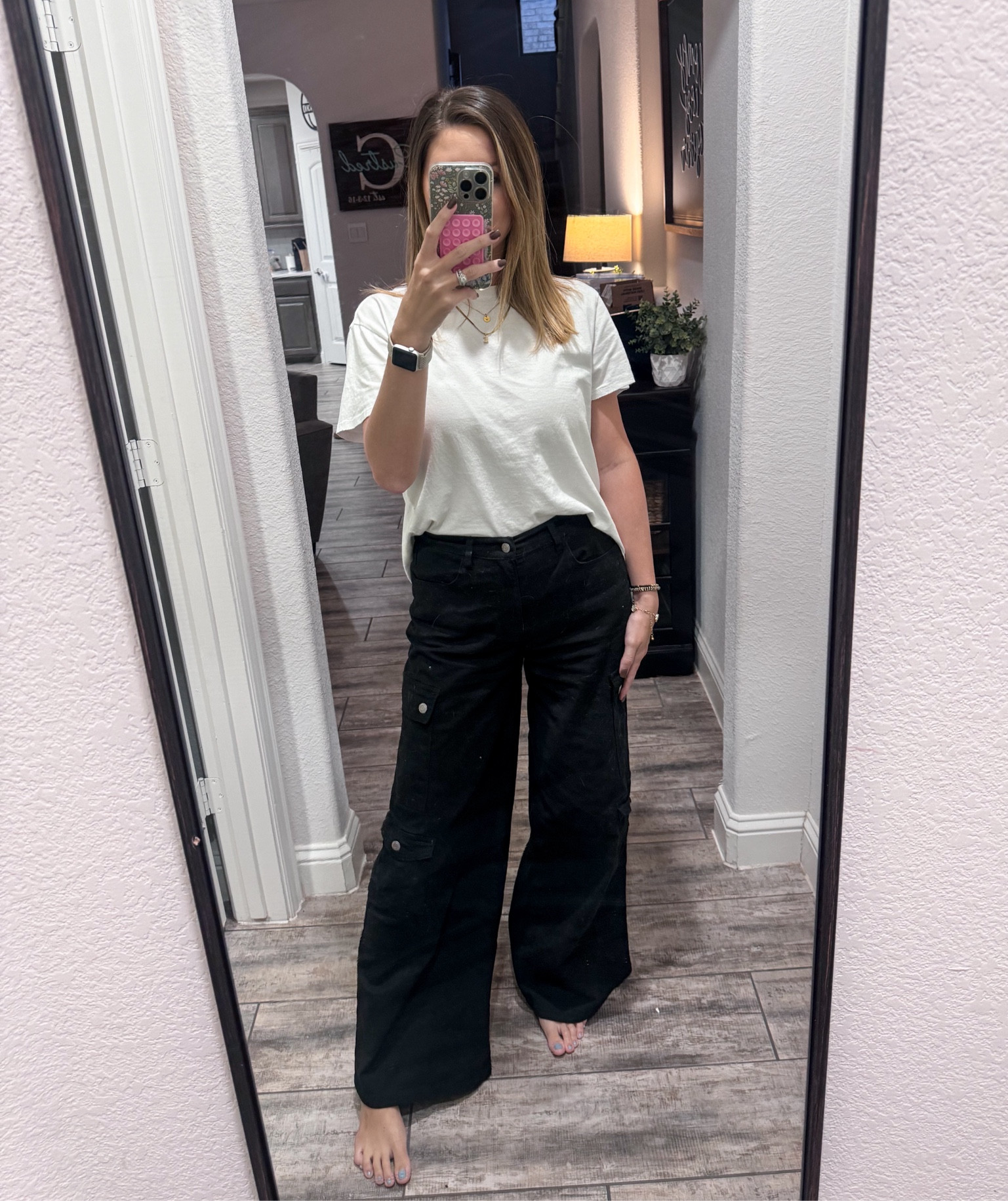 Feeling trendy with my flare baggy cargo pants! These are from Walmart and are so comfy!! Paired it with a white everyday tee from nuuds! Size small pants and size small tee. 

#LTKWorkwear #LTKStyleTip #LTKFindsUnder50