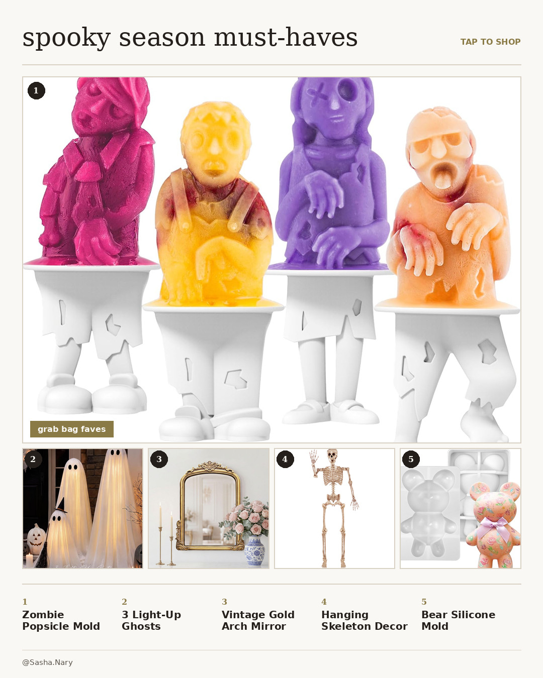 Upgrade your Halloween decor and treat prep with these spooky season must-haves! Featuring fun zombie popsicle molds, glowing light-up porch ghosts, an ornate vintage gold arch mirror, hanging skeleton decor, and 3D bear silicone molds, these finds bring the perfect mix of playful, cozy, and spooky aesthetic to your home. Tap the image to shop all these viral grab-bag faves!

Disclaimer: This post contains affiliate links. If you make a purchase through these links, I may earn a small commission at no additional cost to you. 

 #LTKSeasonal #LTKHome