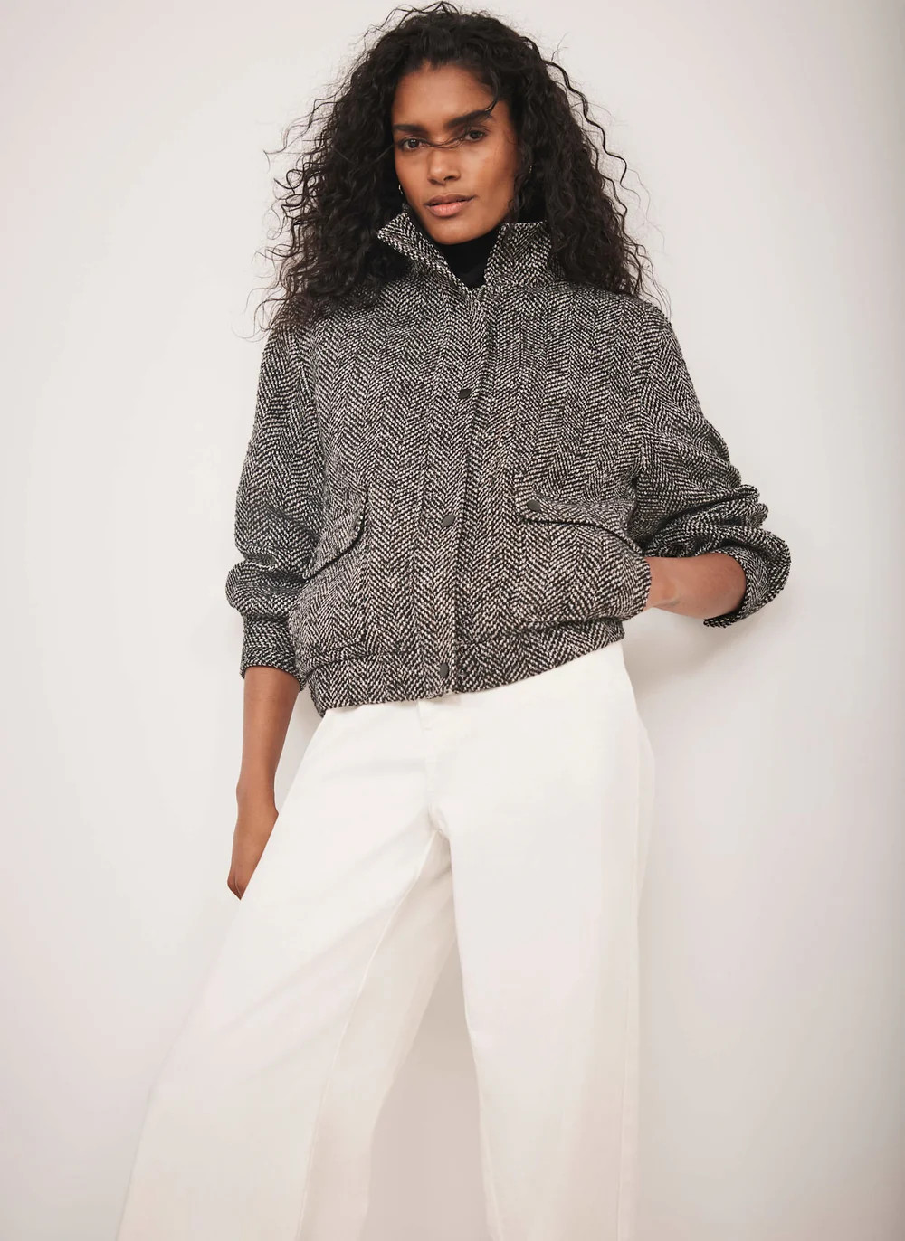 Black Textured Bomber Jacket | Mint Velvet