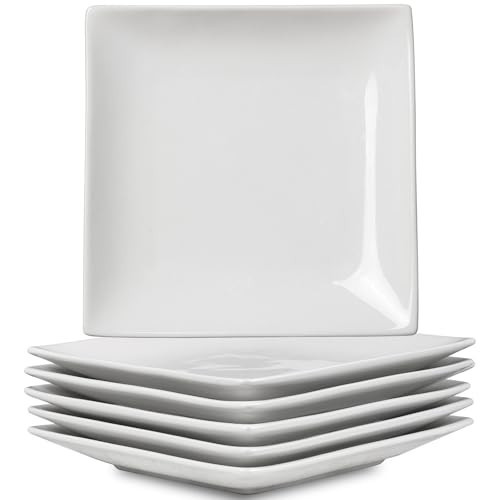 Meideal Appetizer Plates Set of 6, 6 Inch Porcelain Dessert Plates, White Stackable Square Salad Plates for Snack Steak Bread Butter, Chip and Scratch Resistant, Microwave and Dishwasher Safe | Amazon (US)
