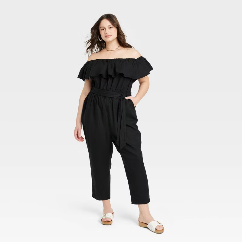 Women's Plus Size Ruffle Short Sleeve Off The Shoulder Jumpsuit - Ava & Viv™ | Target