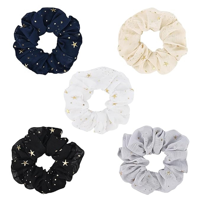 5-Piece Solid Stars Silk Satin Hair Ties, Cute Elastic Scrunchy Hair Bands Ponytail Holders for W... | Amazon (US)