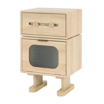 Robot - Inspired Side Table With Natural Finish, Rotating Top, And Spacious Storage For Office Use Unique Function, Frosted Glass Cabinet, + Paper Bui | Wayfair North America