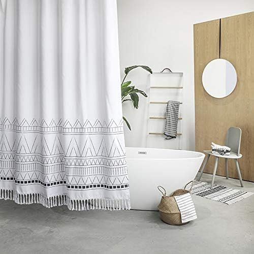 YoKii Tassel Fabric Shower Curtain, Black White Geometric Boho Striped Nordic Chic Polyester Bath... | Amazon (US)