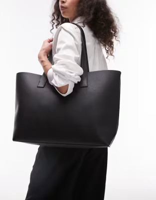 Mango leather look tote bag in black | ASOS (Global)