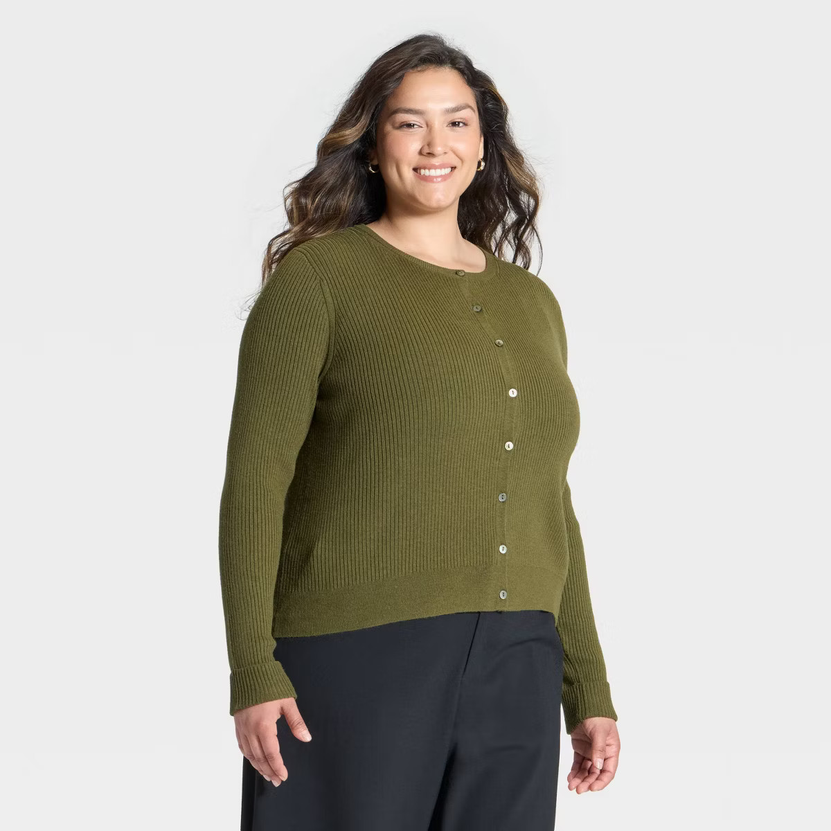 Women's Ribbed Cuff Cardigan Sweater - A New Day™ Olive 4X | Target