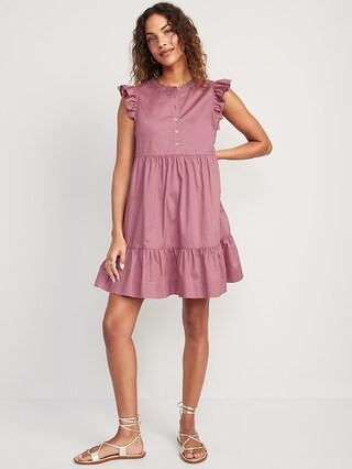 Ruffle-Sleeve Cotton-Poplin Mini Shift Dress for Women | Old Navy (US)