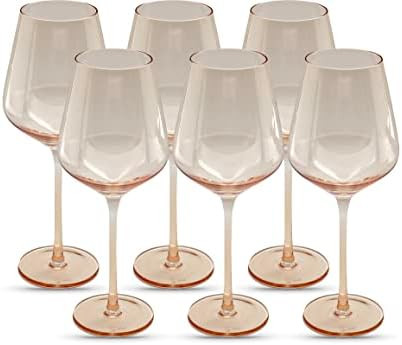 Saludi Original Light Peach Wine Glasses, 16.5oz (Set of 6) Stemmed Single Color Pantone Color of... | Amazon (US)