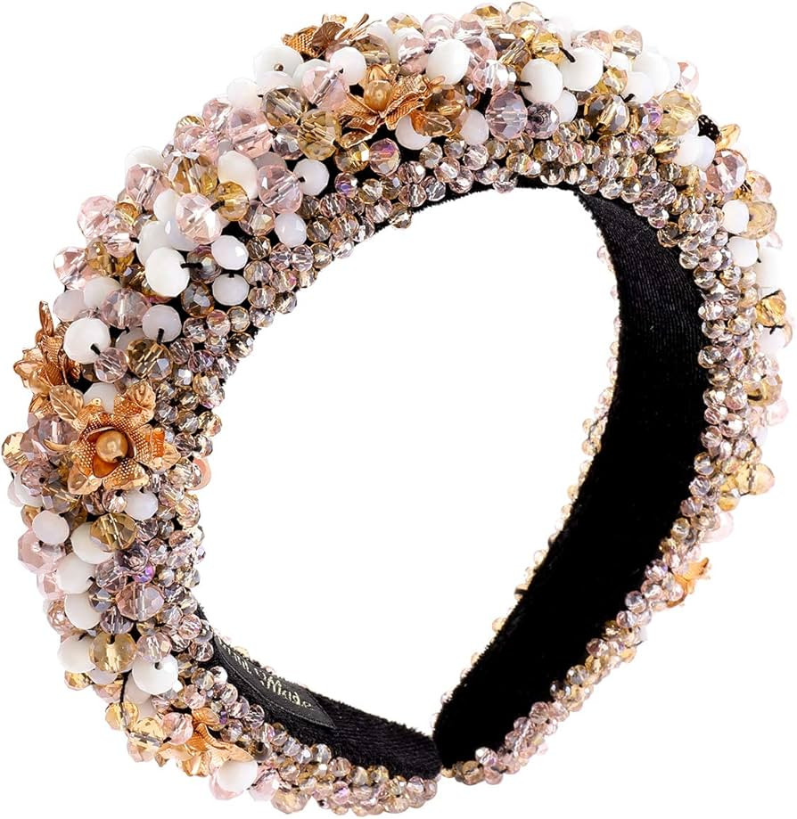 GLBCC Crystal Padded Headband for Women Handmade Pink Acrylic Beaded Headband Boho Small Flower E... | Amazon (US)