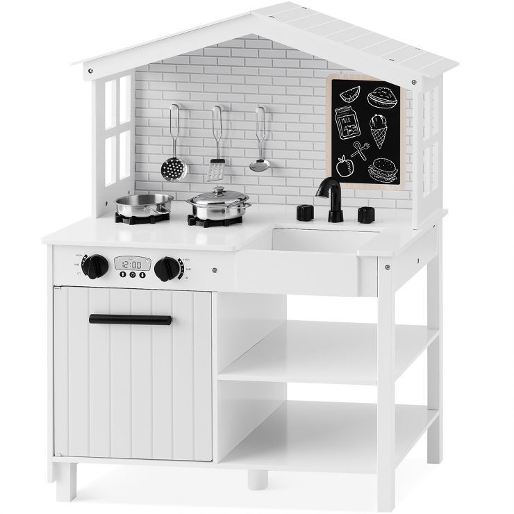 Best Choice Products Farmhouse Play Kitchen Toy, Wooden for Kids w/ Chalkboard, Storage Shelves, ... | Target