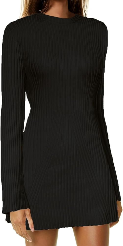 AnotherChill Womens Sweater Dress Ribbed Knit Short Mini Dresses Long Sleeve Crewneck Causal 2023... | Amazon (US)