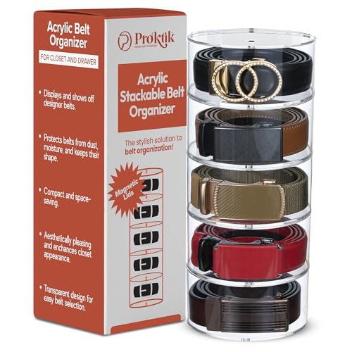 PROKTIK Acrylic Belt Organizer, 5 Layer Belt Holder for Closet or Drawer, Display for Men’s and Women’s Belts, Jewelry, and Watches | Amazon (US)