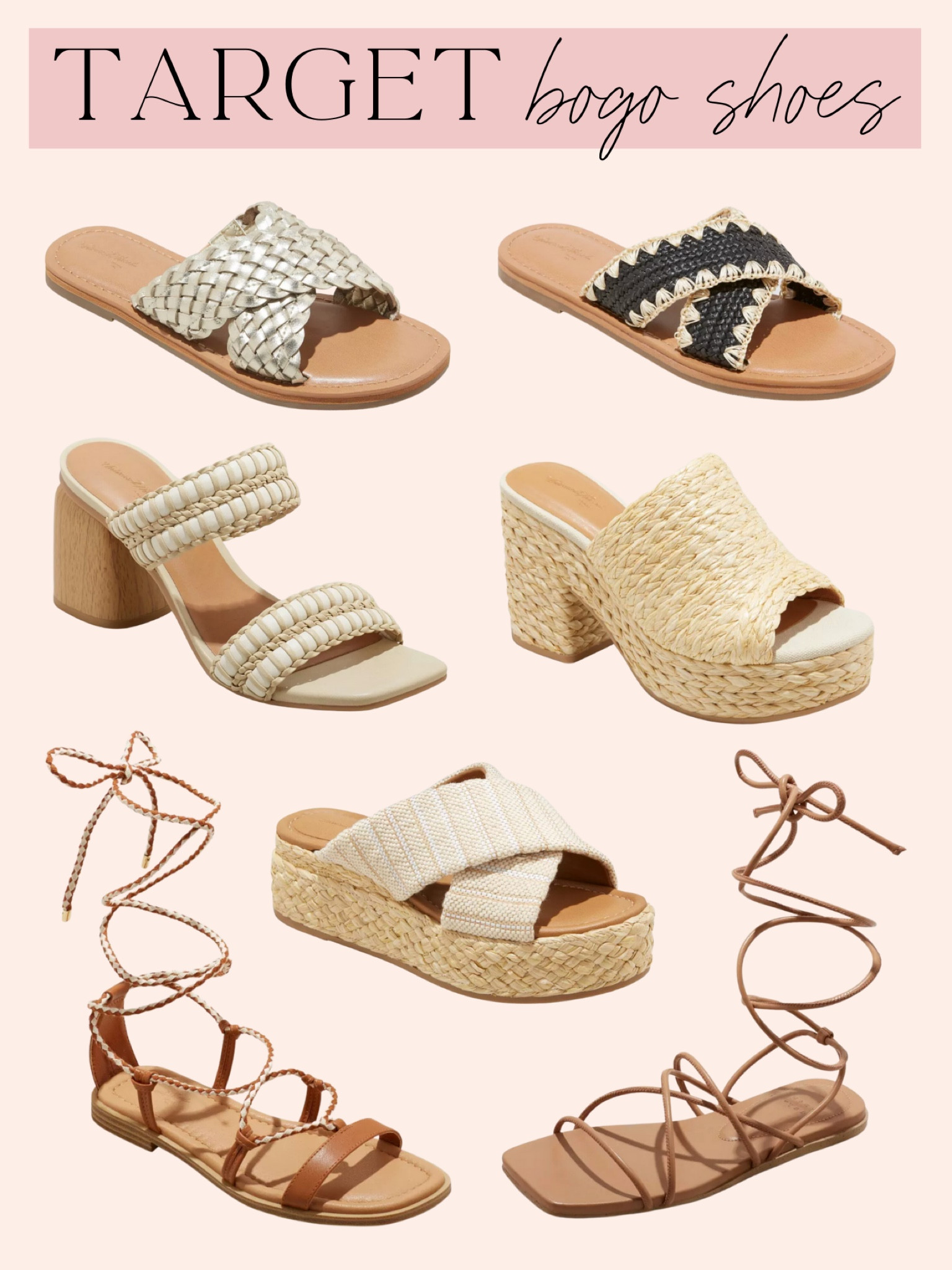 Target shoes are buy one get one 50% off! Espadrille wedges, raffia heels, raffia sandals, boho sandals, boho shoes, summer sandals, summer shoes, vacation shoes, beach shoes, lace up sandals

#LTKshoecrush #LTKunder50 #LTKsalealert
