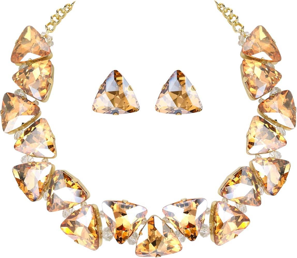 BriLove Art Deco Sparkly Triangle Statement Necklace Earrings Set for Women | Amazon (US)