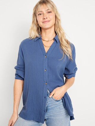 Crinkle Gauze Boyfriend Shirt for Women | Old Navy (US)