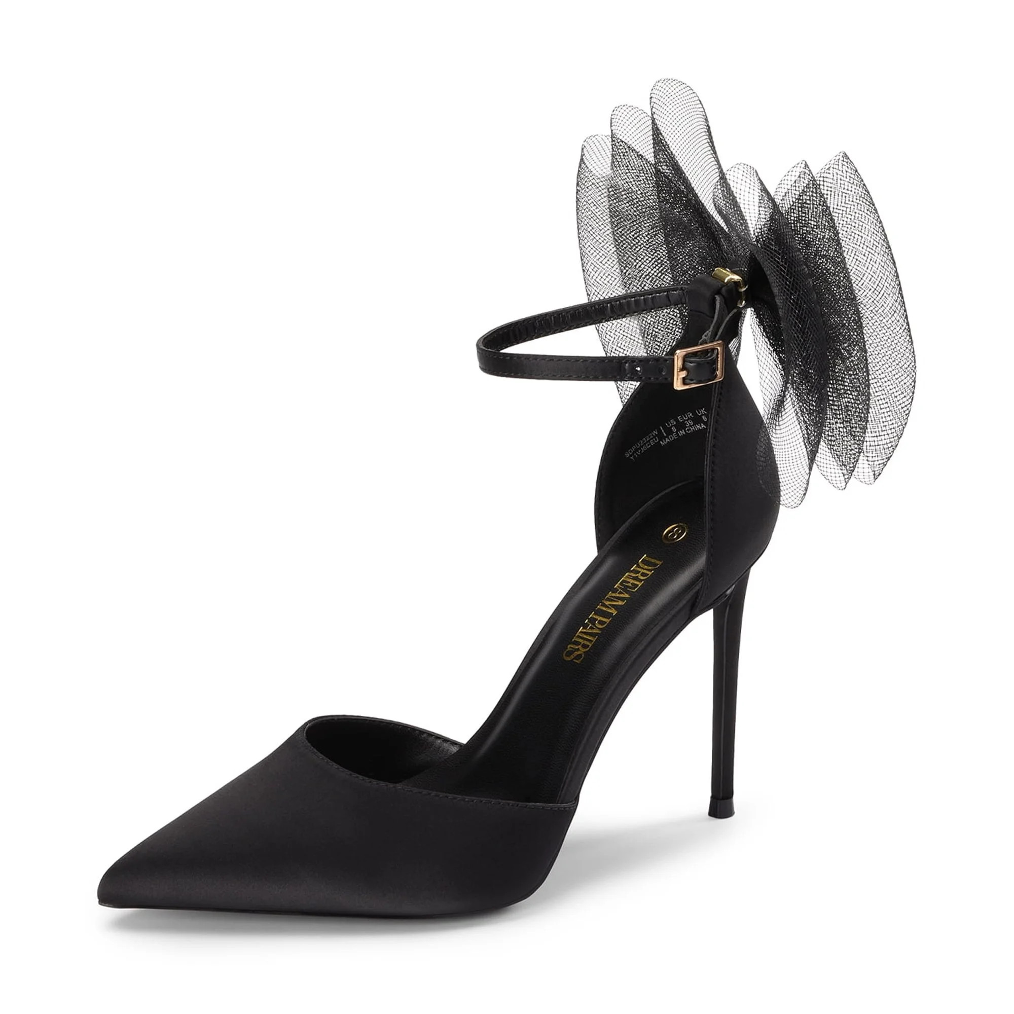 DREAM PAIRS Women's High Heels Strappy Closed Toe Stiletto Pointed Toe Mesh Bows Ankle Strap D'Or... | Walmart (US)