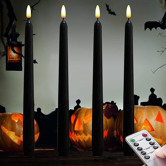 4 Pack Black Wax Covered Flameless Taper Candles, LED Battery Operated Decor Candle, Warm White L... | Amazon (US)