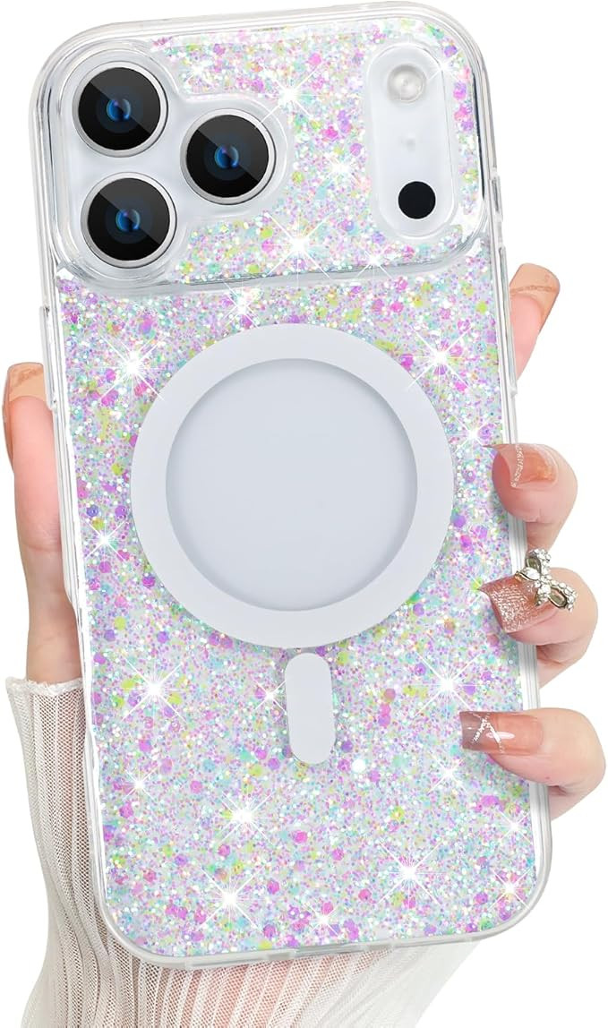 Bonoma for iPhone 17 Pro Max Case 2025 Sparkly Glitter Bling Back, Magnetic Support for MagSafe S... | Amazon (US)