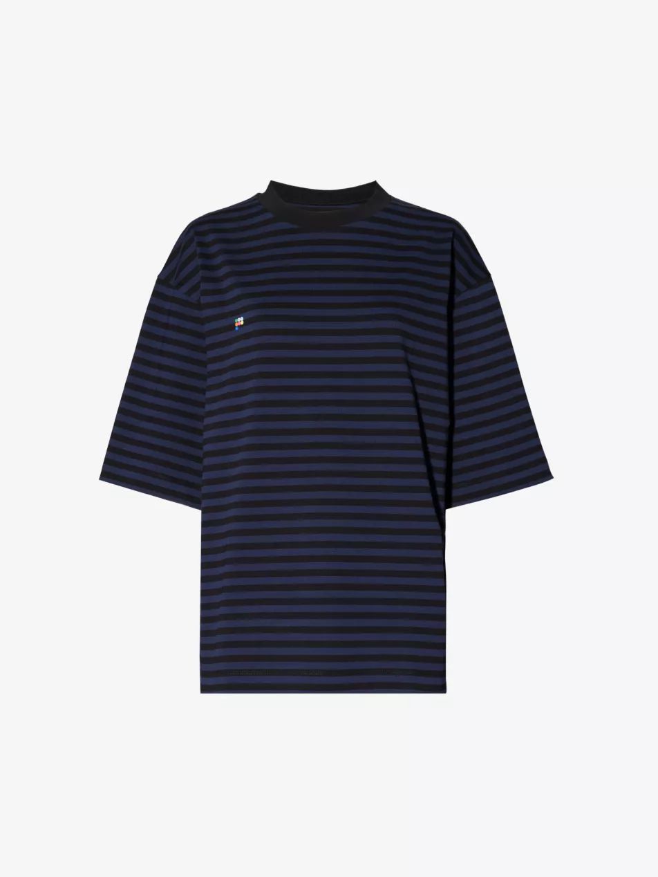 Stripe-pattern brand-embroidered recycled-cotton T-shirt | Selfridges