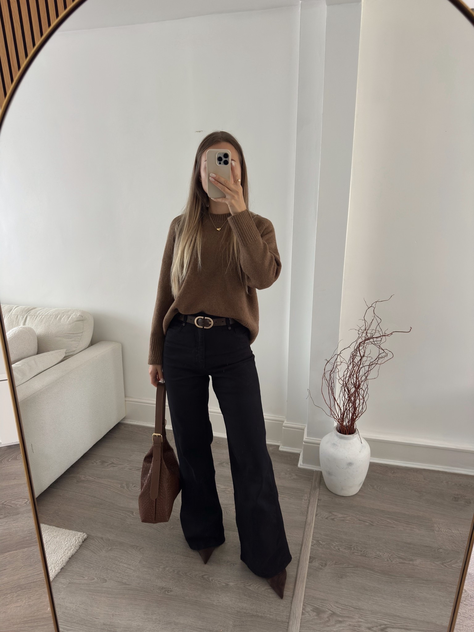 Cute jumper and jeans 🤎 
Simple, classy and chic… autumn and winter ready 

brown knit, wide leg jeans, neutral style 

#LTKwinter #LTKuk #LTKautumn