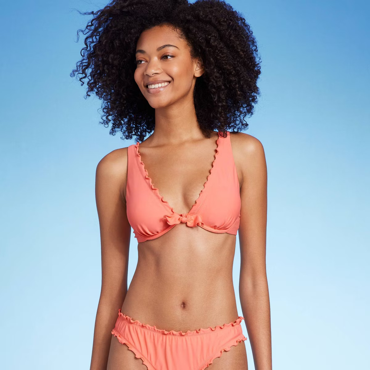 Women's Tie-Front Lettuce-Edge Underwire Bikini Top - Shade & Shore™ Pink | Target