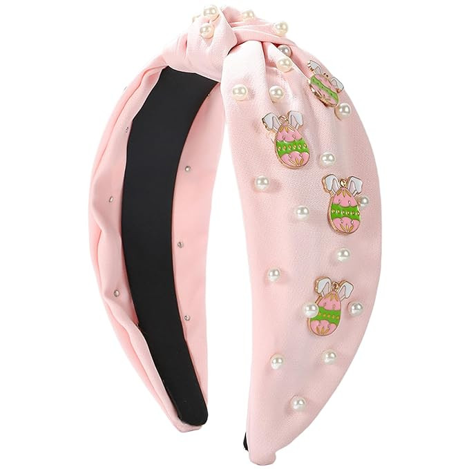 Easter Headbands for Women and Girls, Pink Knotted Headbands Adorned with Pearls and Bunny Egg Pe... | Amazon (US)