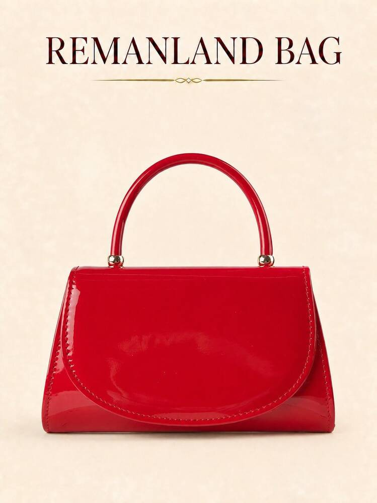 Elegant Red Glossy Handbag For Women, Chic Top Handle Purse With Flap Closure For Weddings, Parti... | SHEIN
