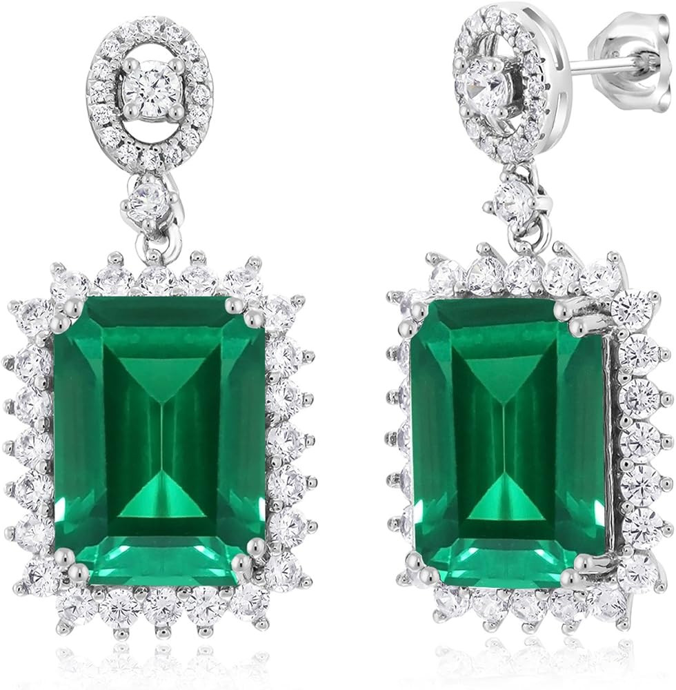 Gem Stone King 925 Sterling Silver Green Nano Emerald Dangle Earrings For Women (13.60 Cttw, Gems... | Amazon (US)