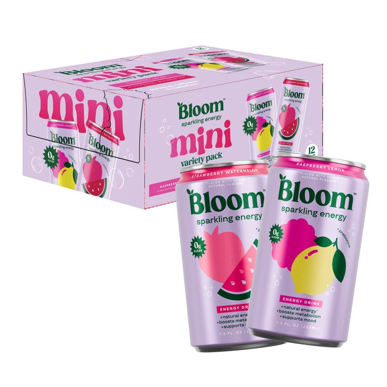 Bloom Sparkling Energy Mini Cans Variety Pack, Strawberry Watermelon (6), Raspberry Lemon (6), 7.... | Walmart (US)