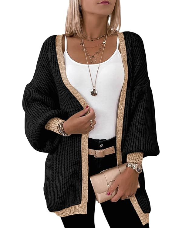Dokotoo Cardigan Women Womens Fall Fashion 2023 Clothes Fall Striped Lantern Sleeve Knit Cardigan... | Amazon (US)