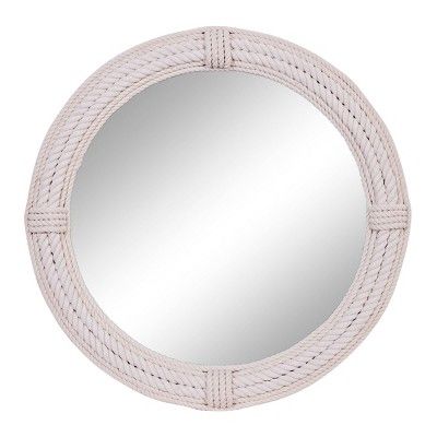 Coastal Wood Wall Mirror with Wrapped Rope Accents White - Olivia & May | Target