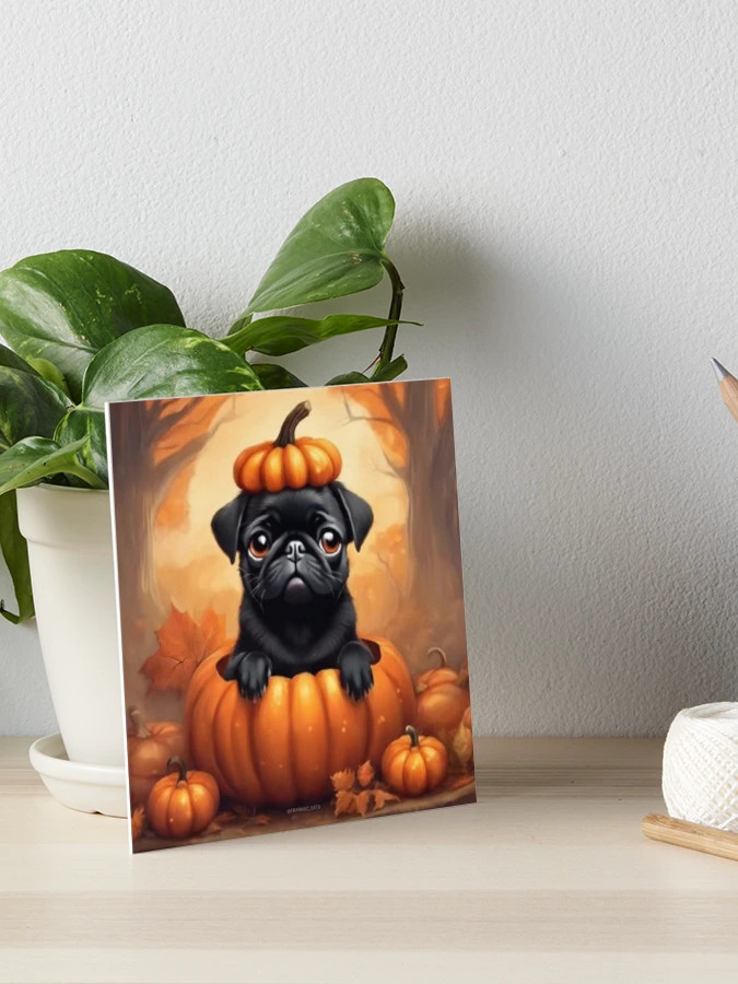 Black Fall Pug Art Board Print | Redbubble (US)