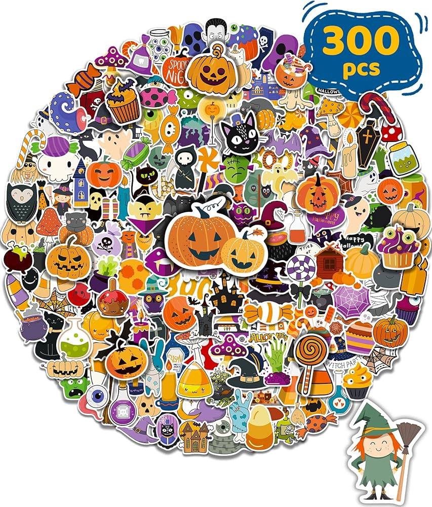 300PCS Halloween Pumpkin Stickers,Vinyl Waterproof Stickers for Water Bottles Laptop Skateboard C... | Amazon (US)