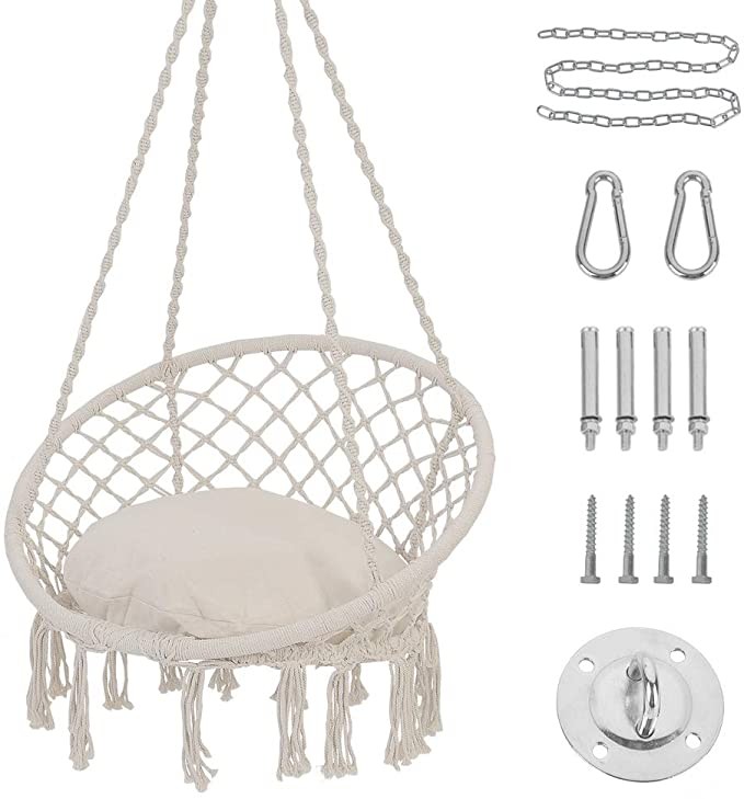 Patio Watcher Hammock Chair Hanging Macrame Swing with Cushion and Hardware Kits, Max 330 Lbs, Ha... | Amazon (US)