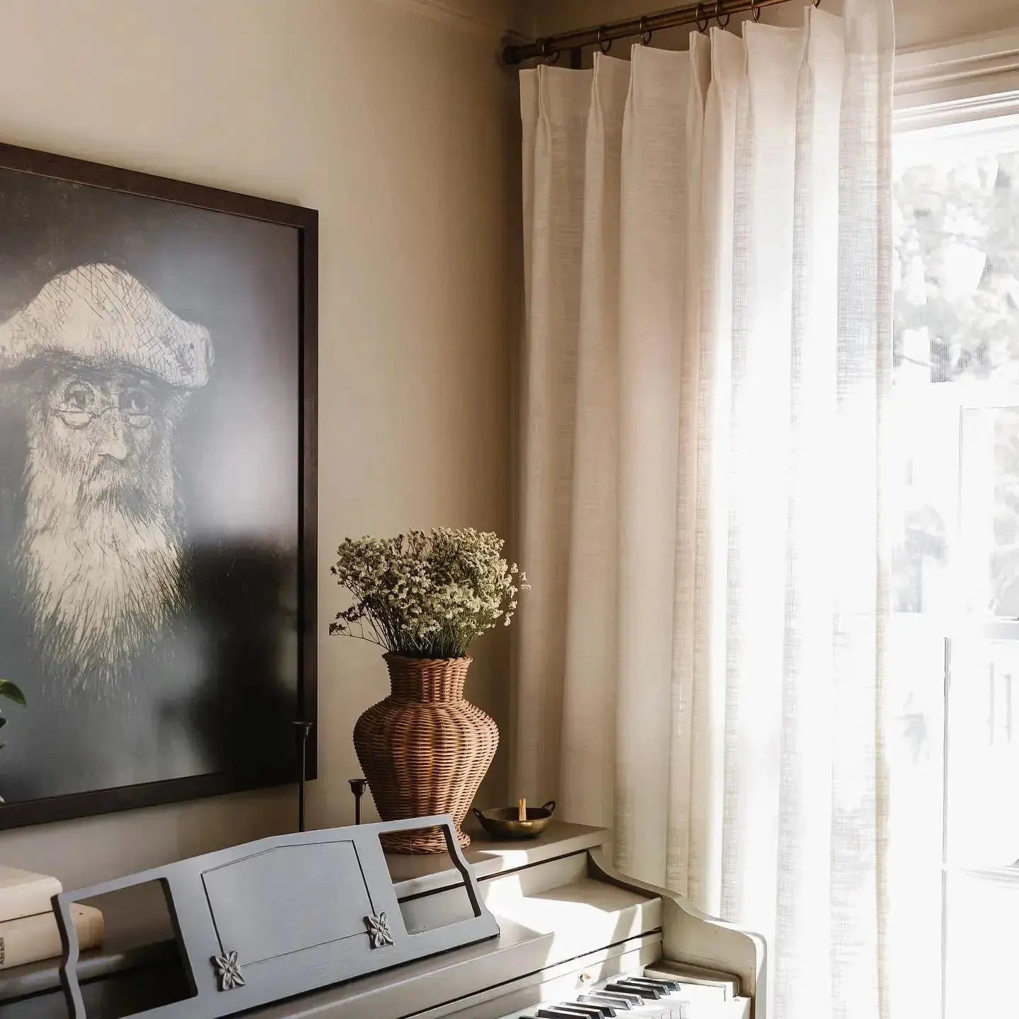 Liz Linen Drapery Pinch Pleat with Unlined - Beige White | TWOPAGES