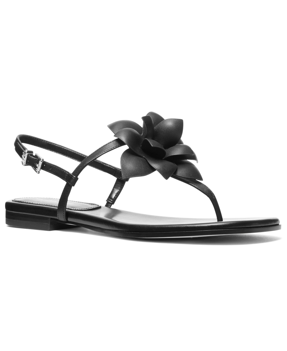 Michael Kors Women's Jacie Buckle Flat Sandals - Black Leather | Macy's