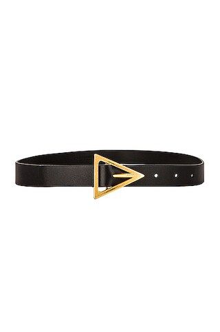 Bottega Veneta Leather Belt in Black & Gold | FWRD | FWRD 