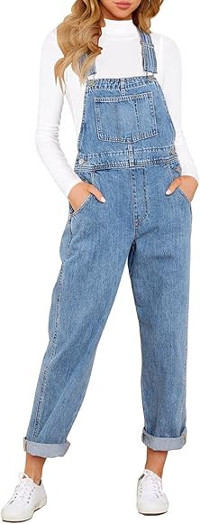 Vetinee Womens Classic Adjustable Straps Pockets Denim Bib Overalls Jeans Pants | Amazon (US)