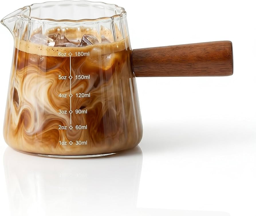 6 oz Espresso Cups With Wood Handle, Espresso Accessories, Ribbed Milk Frothing Pitcher, Glass Me... | Amazon (US)