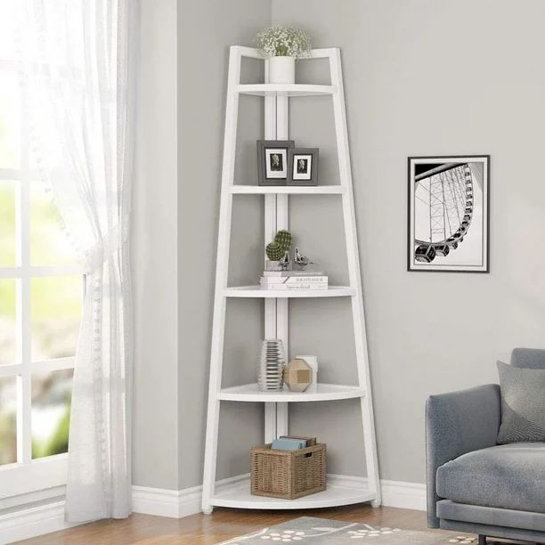 Tribesigns 5-Tier Corner Shelf, Industrial 71" Tall Ladder Bookcase, Plant Stand Storage Rack, Wo... | Walmart (US)