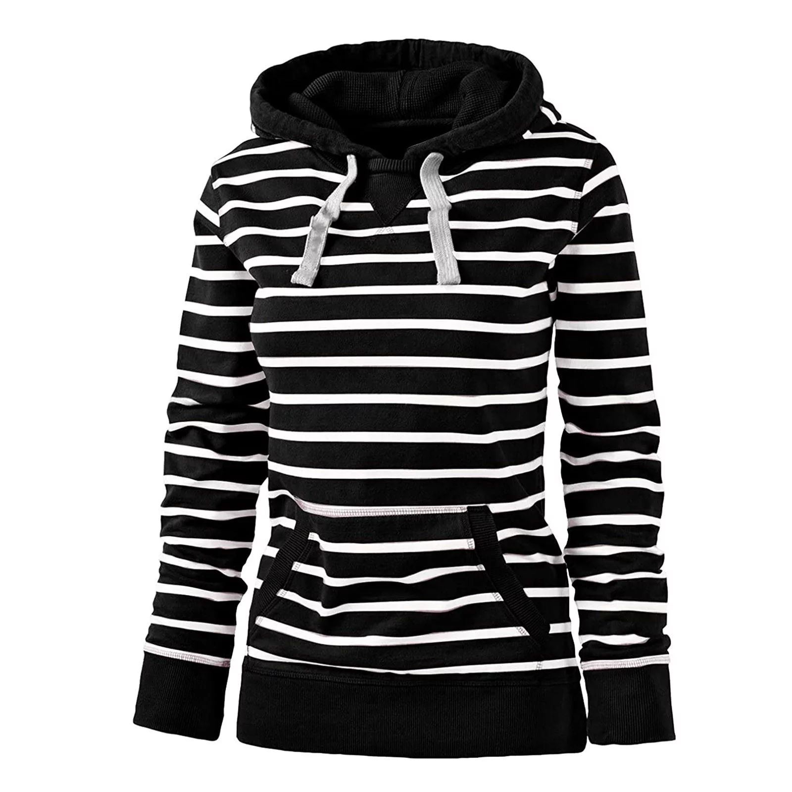 MIDCKE Women's Lightweight Hoodie Tops Black and White Striped Sweater Shirt Trendy Blouses Loose... | Walmart (US)