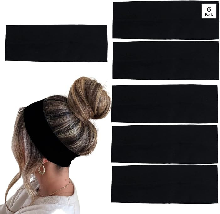 6 Pcs Black Headbands for Women Hair Cotton Headband Non-slip Stretchy Elastic Head Wrap Holder H... | Amazon (US)