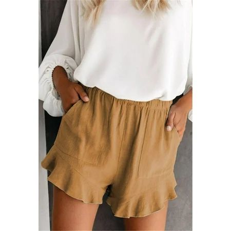 Women Elastic Waist Casual Ruffle Shorts Summer Shorts with Pockets | Walmart (US)