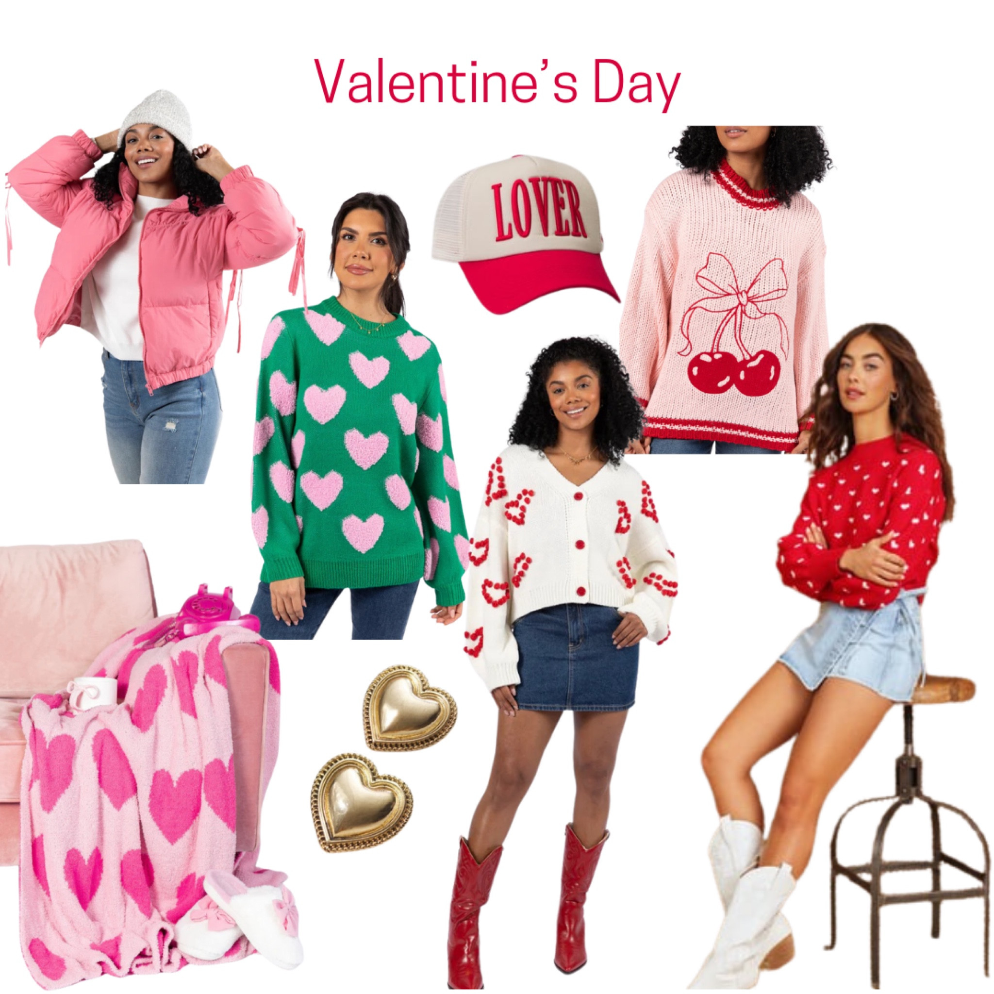 Valentine’s Day outfit finds. Heart earrings, heart sweater, sweatshirts, cherry sweater, pink jacket, Valentine’s Day throw, home decor
#valentinesday #heart #sweatshirt #heartjewelry #sweater

#LTKFindsUnder100 #LTKSeasonal #LTKOver40