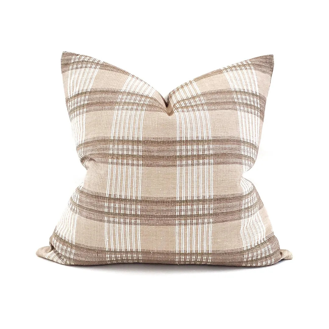 Hmong Pillow, Various Sizes Beige/brown Plaid Cotton Pillow Cover - Etsy | Etsy (US)