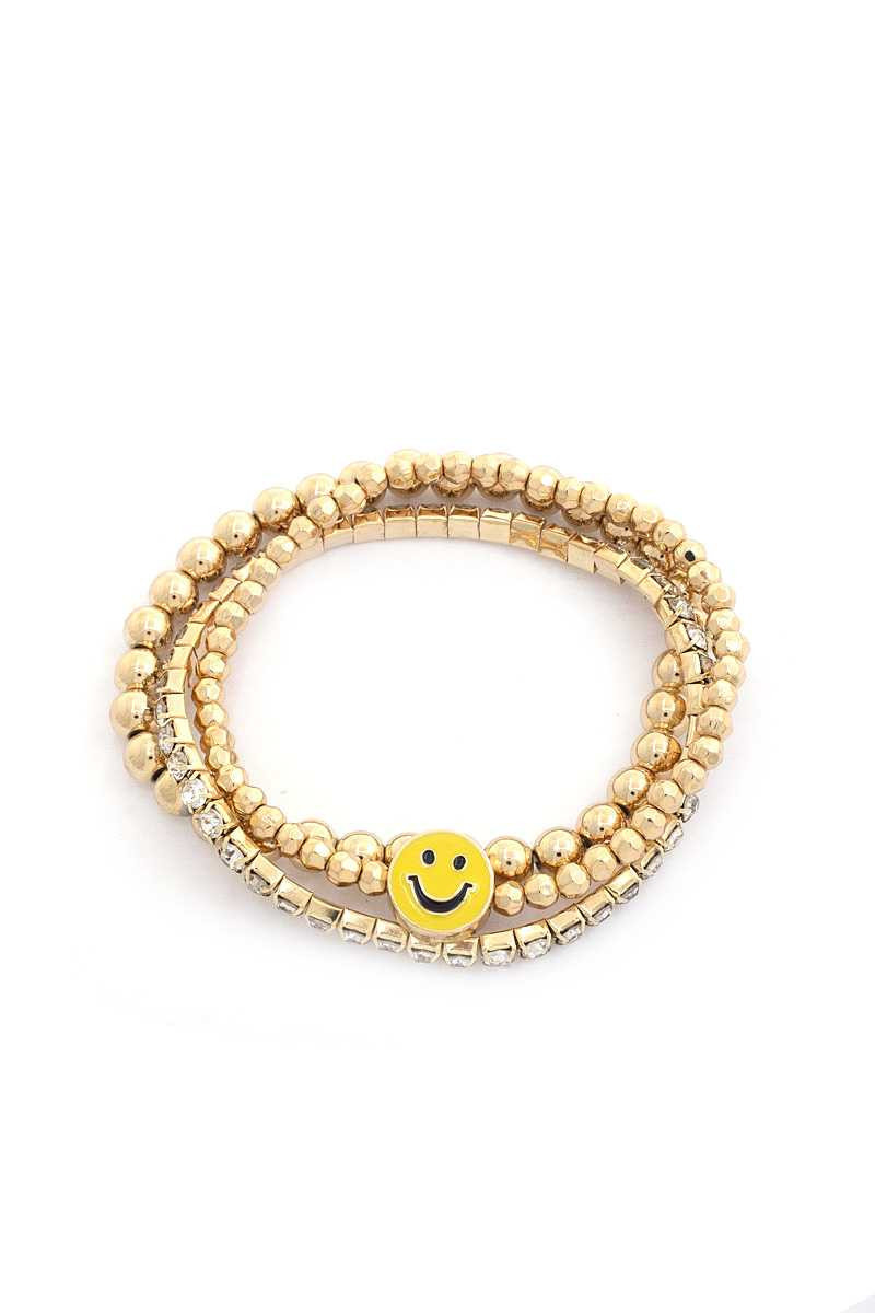 FASHNZFAB Women's Enamel Happy Face Charm Rhinestone Ball Bead Bracelet Set | Shop Simon
