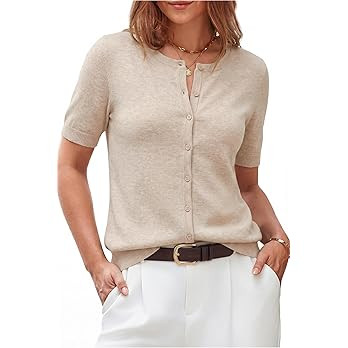 Arach&Cloz Women's Lightweight Short Sleeve Business Casual Cropped Cardigan Tops | Amazon (US)