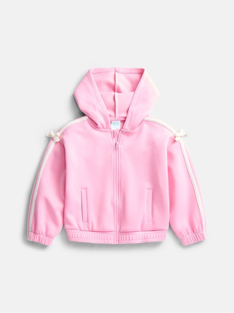 Wonder Nation Toddler Girls Full Zip Athletic Hoodie with Side Stripe and Bow, Sizes 12M-5T | Walmart (US)